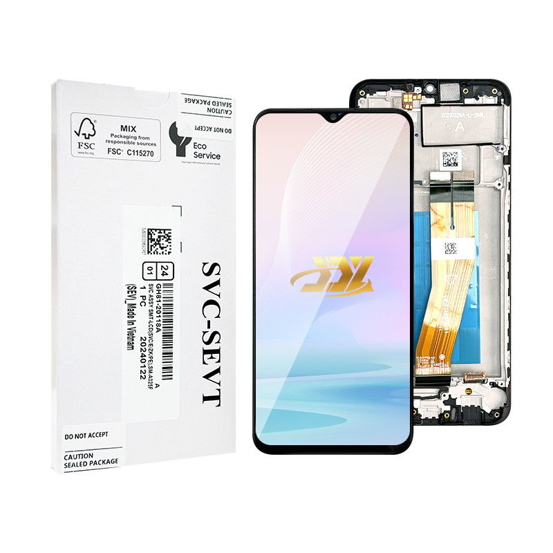 100% Ελεγχόμενη QC A02S LCD Αντικατάσταση Αντικατάστατη Τσάντα Πακέτο Μαύρη κινητή οθόνη LCD