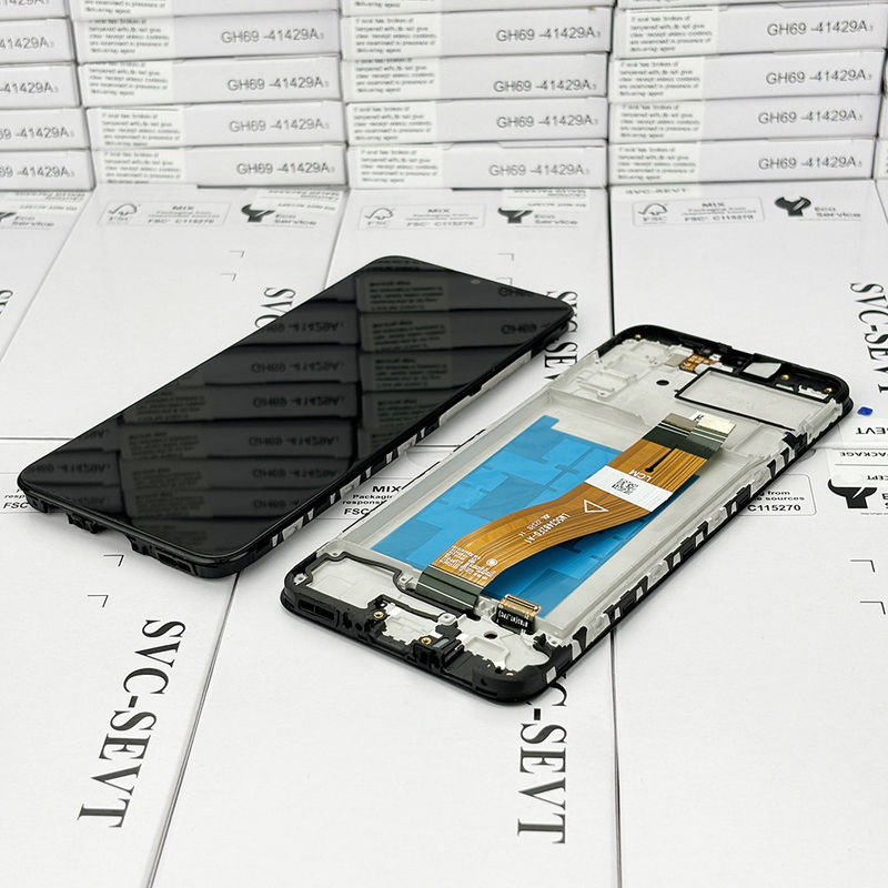 100% Ελεγχόμενη QC A02S LCD Αντικατάσταση Αντικατάστατη Τσάντα Πακέτο Μαύρη κινητή οθόνη LCD
