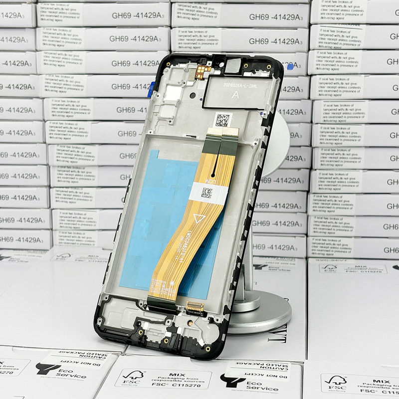 100% Ελεγχόμενη QC A02S LCD Αντικατάσταση Αντικατάστατη Τσάντα Πακέτο Μαύρη κινητή οθόνη LCD